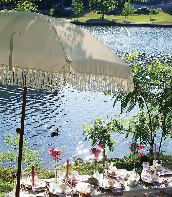 AMMSUN 7ft Patio Umbrella with Fringe Outdoor Tassel Umbrella UPF50+ Premium - Image 3