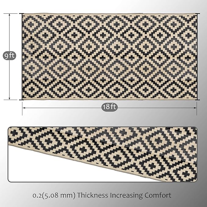 SAND MINE Waterproof Outdoor Rug 9x18 ft, Plastic Reversible Rug, Modern Area - Image 2