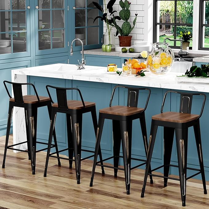 WENTMENT Bar Stools Set of 4 Counter Height Bar Stools Metal Barstools - Image 5