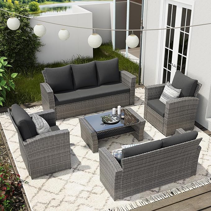 Wisteria Lane 5 Piece Patio Furniture Set, Wicker Outdoor Patio Conversation by WisteriaLane