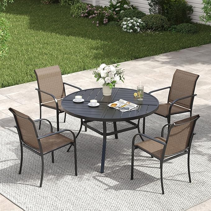 VICLLAX Patio Table and Chair Set of 4, All Weather Metal Round Outdoor Dining by HOME