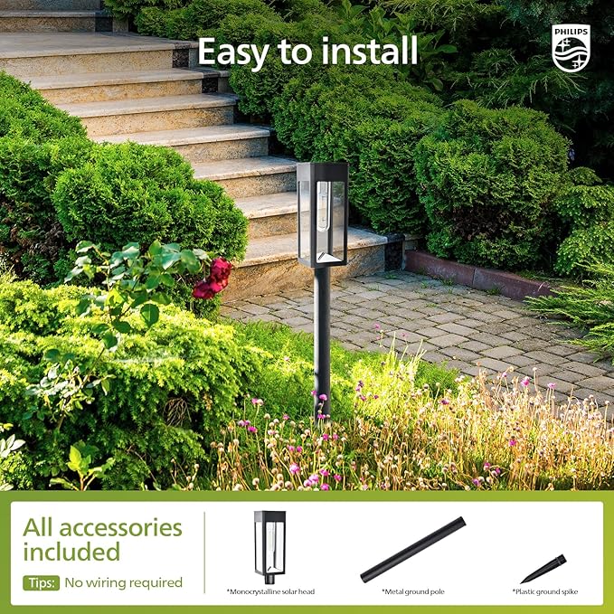 Philips 8 Packs Solar Pathway Lights Outdoor, Glass Metal Led Garden Landscape - Image 7