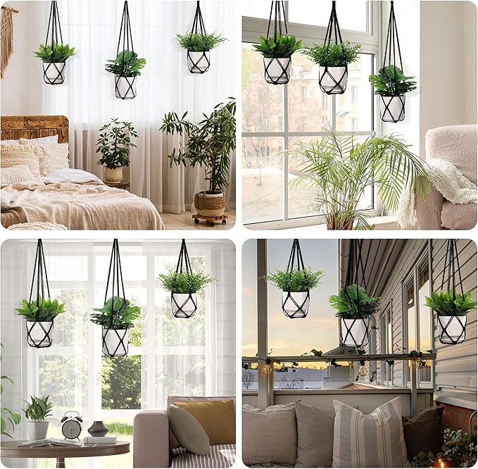 YIBOT 3 Pack Black Macrame Plant Hanger Indoor Hanging Planter Basket - Image 9