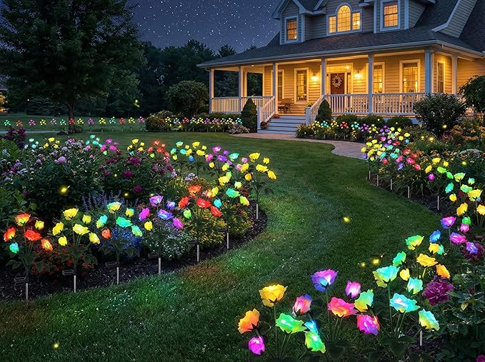 Solar Rose Lights Outdoor, 2 Pack Waterproof Color Changing LED Flower Lights - Image 5