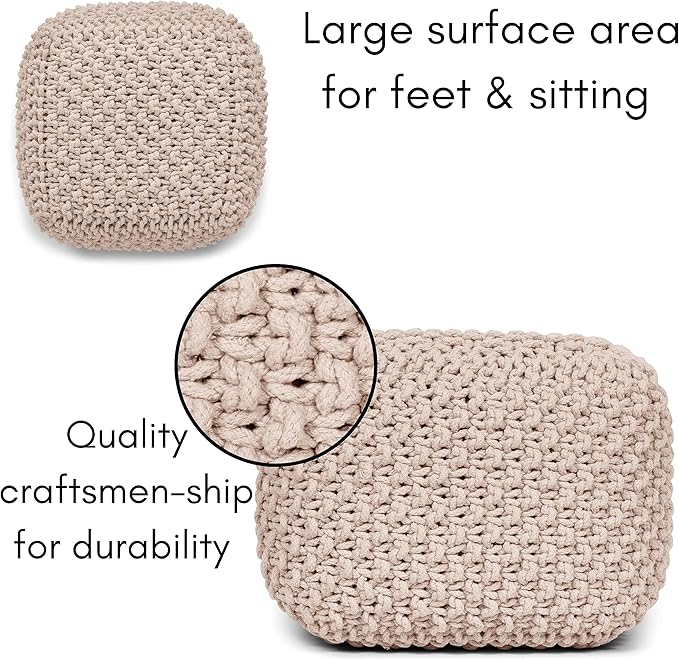 BIRDROCK HOME Square Pouf Ottoman | Cotton Braided Foot Stool - Image 5