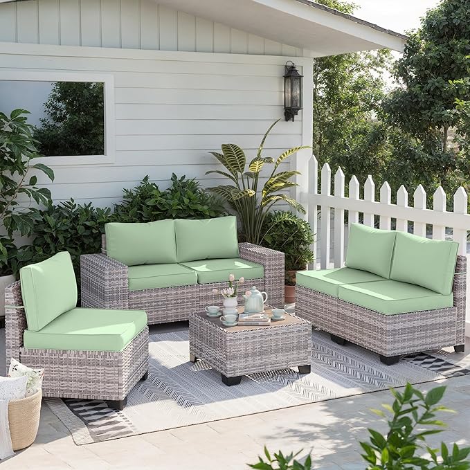 12-Piece Outdoor Patio Furniture Set Wicker Sectional Sofa Set, Patio - Image 7
