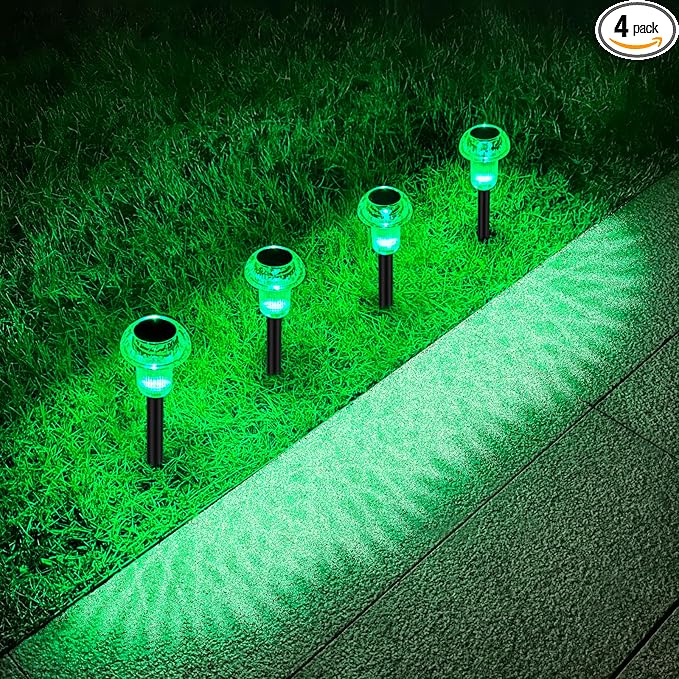 St Patricks Day Solar Pathway Lights Outdoor Decorative 4 Pack, Valentines Day by COZYPAVILION
