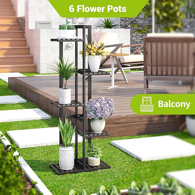 BMOSU Bamboo Plant Stand for Indoor Outdoor Plants Corner Tall Plant Shelf 6 - Image 4