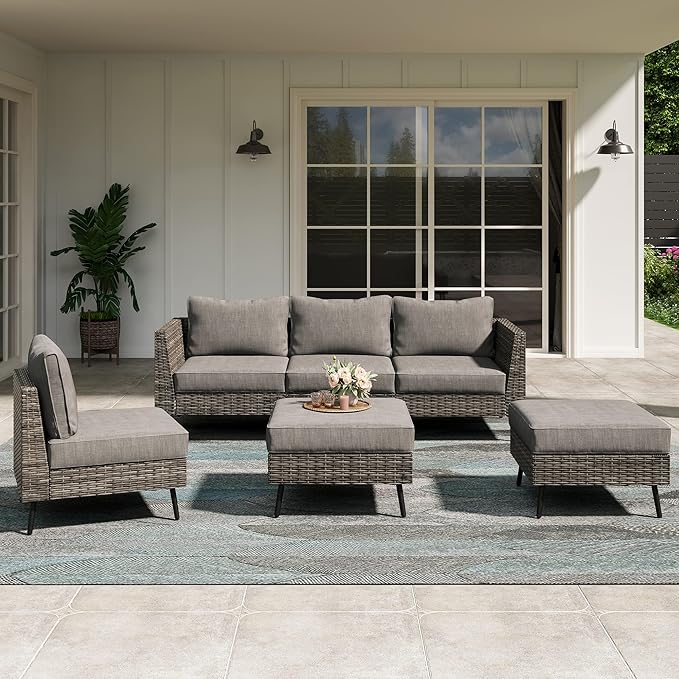 LAUSAINT HOME Outdoor Patio Furniture, 6 Piece Outdoor Sectional Sofa PE Rattan by LAUSAINTHOME