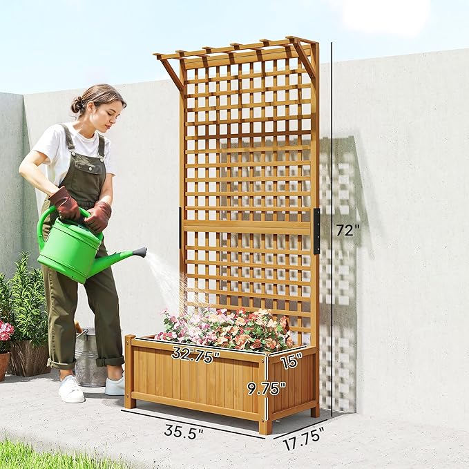 Outsunny Wood Planter with Trellis, Raised Garden Bed - Image 7