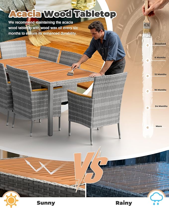 Flamaker 9 Piece Patio Dining Set Outdoor Acacia Wood Table and Chairs - Image 6