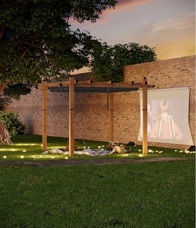 GarveeLife 10 x 10 ft Wood-Grain Aluminum Pergola Outdoor Pergola - Image 7