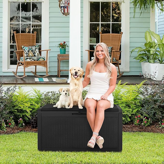 Devoko 100 Gallon Waterproof Large Resin Deck Box Outdoor Storage Box Indoor - Image 2