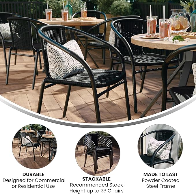 Flash Furniture Lila Modern Rattan Indoor/Outdoor Stackable Dining Chairs - Image 5