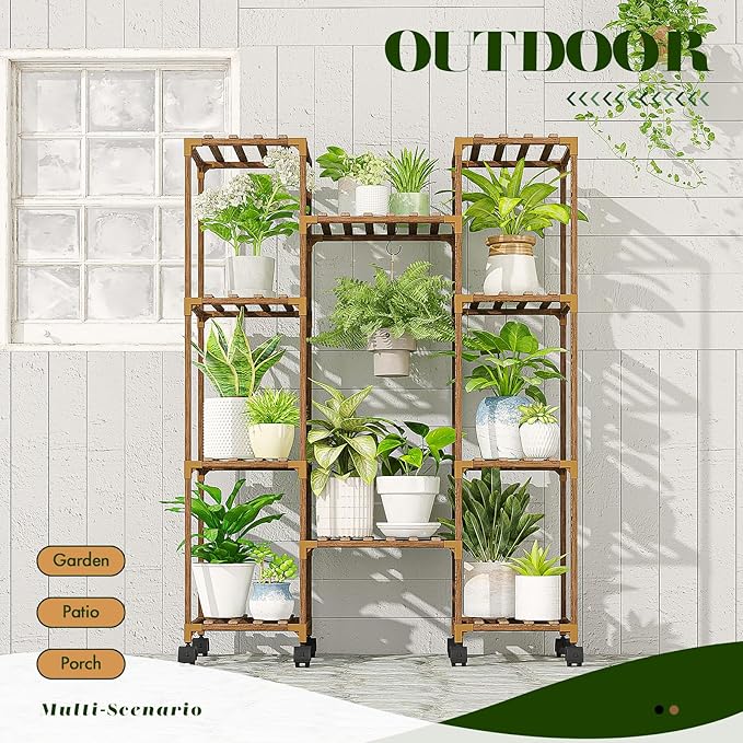 Plant Stand with Wheels Outdoor Indoor Hanging Plant Shelf - Image 4