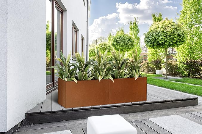 Corten Steel Corner Metal Planter Box L32 x W12 x D16 Garden Steel Planter Pot - Image 9