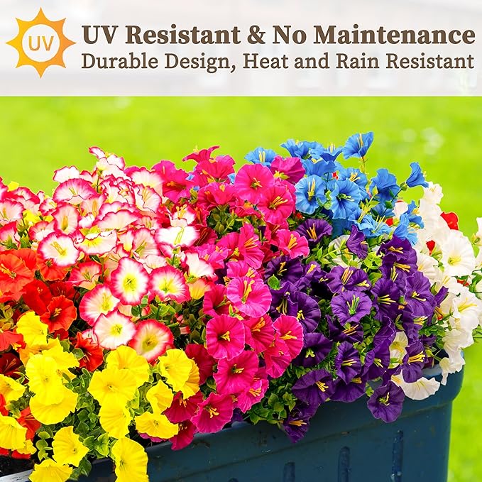16PCS Artificial Fake Flowers for Outdoors/Indoors, Faux Silk Colorful Morning - Image 4