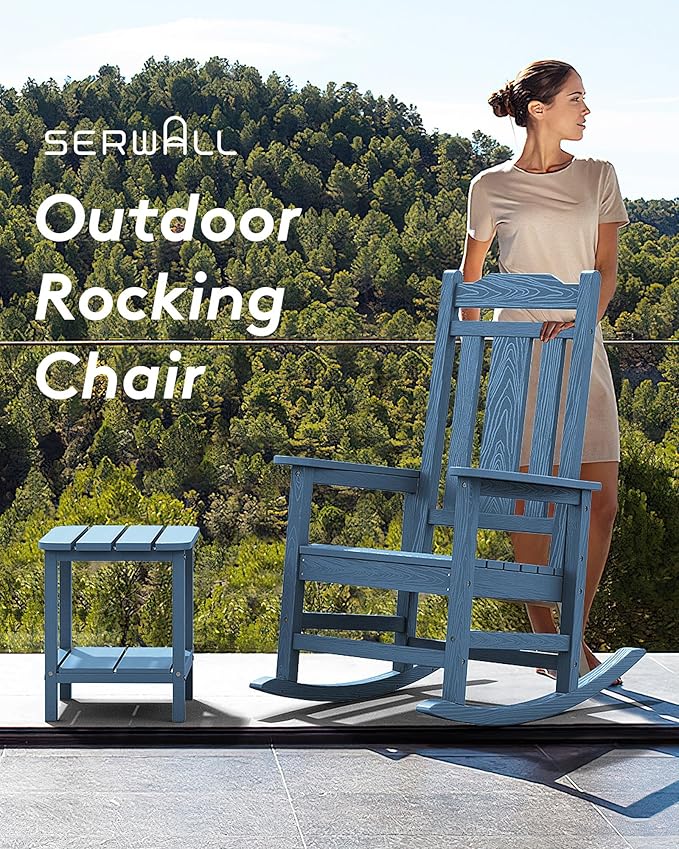 SERWALL Outdoor Rocking Chair Set of 6, Patio Rocking Chair Sets, HDPE Rocking - Image 7