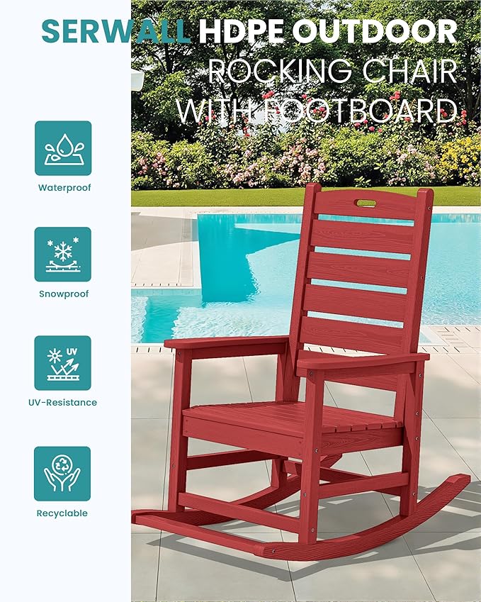 SERWALL Outdoor Rocking Chair Set of 2, Oversized Rocking Chair - Image 4
