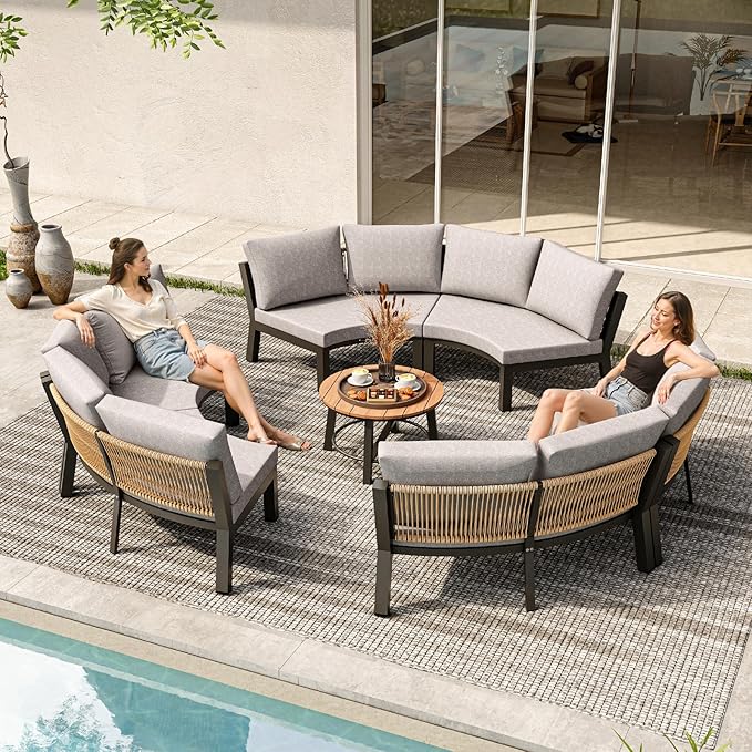 Outdoor Patio Furniture Set, 4 Piece Half Moon Aluminum Patio Conversation Sets - Image 8