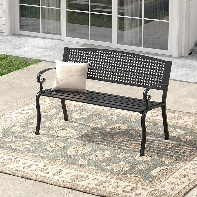 Outdoor Bench, 50.4" Patio Metal Frame Garden Bench by Offeroutdoorsolutions