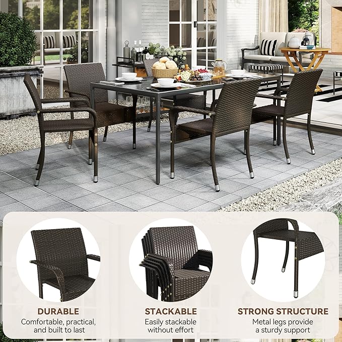 Yaheetech Set of 2 Stackable Outdoor Rattan Dining Chairs, All-Weather Armchair - Image 9