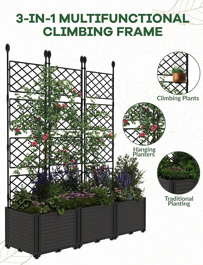 3 PCS Raised Garden Bed with Trellis, Outdoor Vertical Garden with Privacy - Image 3