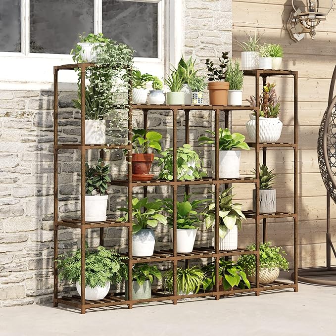 Bamworld Large Plant Shelf Indoor Plant Shelf Outdoor Tall Wood Plant Holder - Image 7