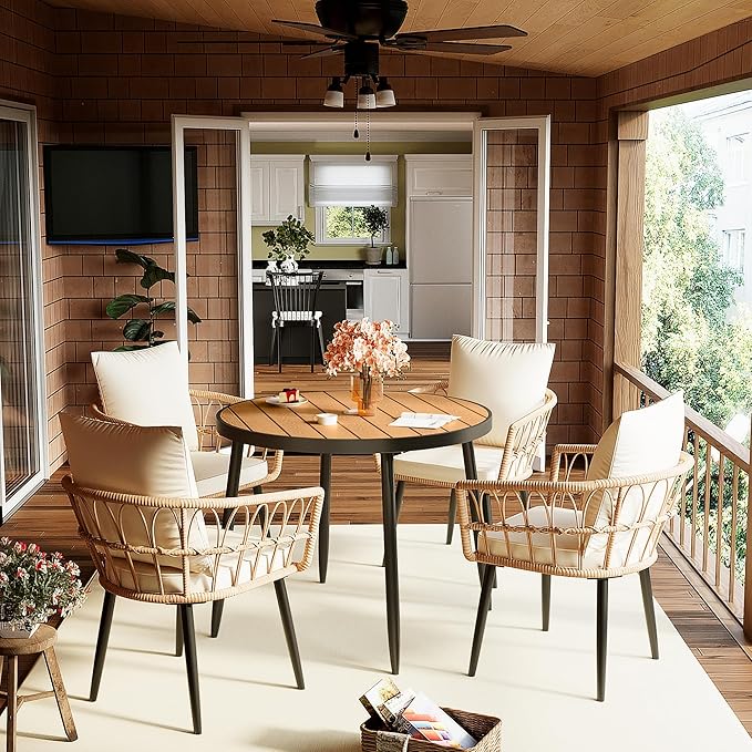 Pamapic 5-Piece Outdoor Dining Set, All-Weather PE Rattan Outdoor Furniture Set by Pamapic