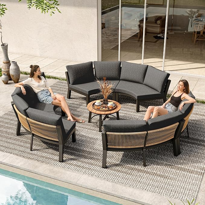 Outdoor Aluminum Patio Furniture Set, 7 Piece Curved Outdoor Sectional Sofas - Image 8