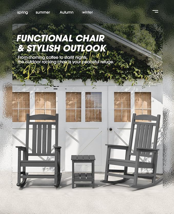 KINGYES HDPE Patio Rocking Chair Set of 4, Outdoor Rocking Chairs Porch Rocker - Image 2