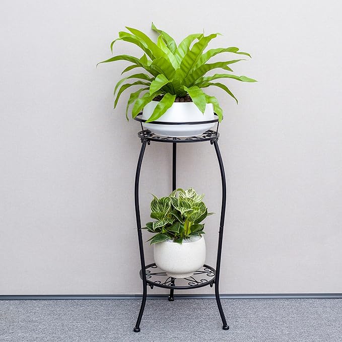 FaithLand Plant Stand, Metal Planter Holder Indoor Outdoor, 2 Tier Round Potted - Image 3