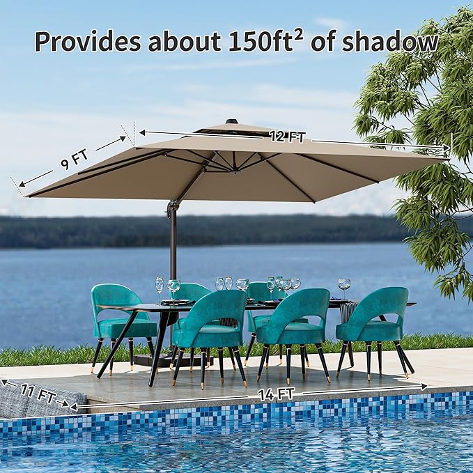 9x12FT Brown Cantilever Outdoor Patio Umbrella - Image 6