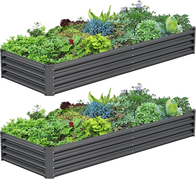 2PCS 8x2x1FT Galvanized Raised Garden Bed, Galvanized Planter Raised Garden by AyenGuard