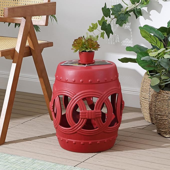 JONATHAN Y TBL1022C Lucky Coins 16" Chinese Ceramic Drum Indoor/Outdoor Garden - Image 2