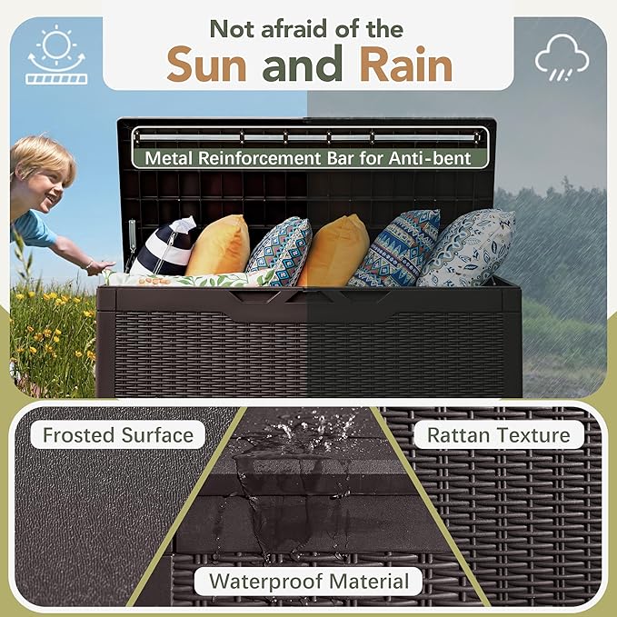 Flamaker Deck Box with Cushion 100 Gallon Waterproof Resin Storage Box with Air - Image 3