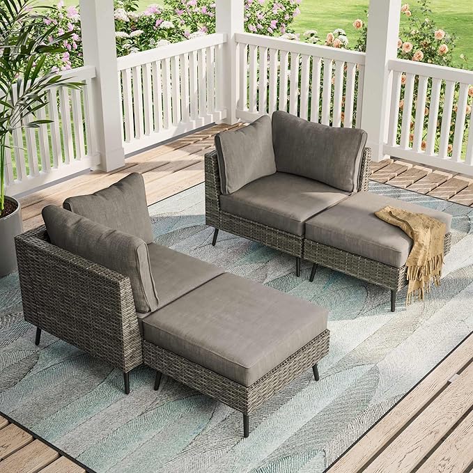 LAUSAINT HOME Outdoor Patio Furniture, 4 Piece Outdoor Sectional Sofa PE Rattan by LAUSAINTHOME
