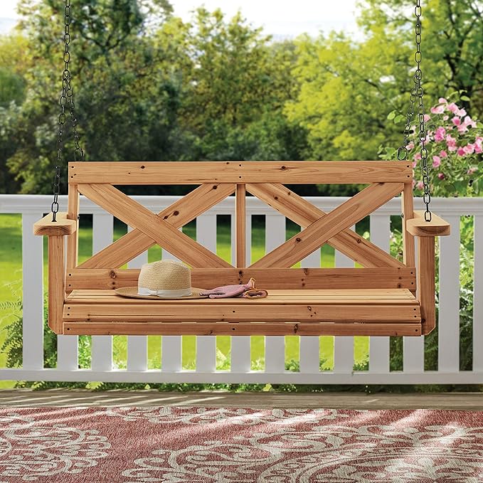 Backyard Discovery 55" Cedar Wood Farmhouse Outdoor Porch Swing Bench - Image 2