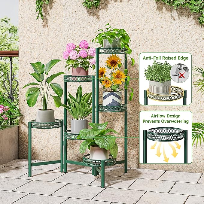 Metal Plant Stands Indoor Outdoor, 6 Tier Plant Stand Corner Plant Shelf - Image 4