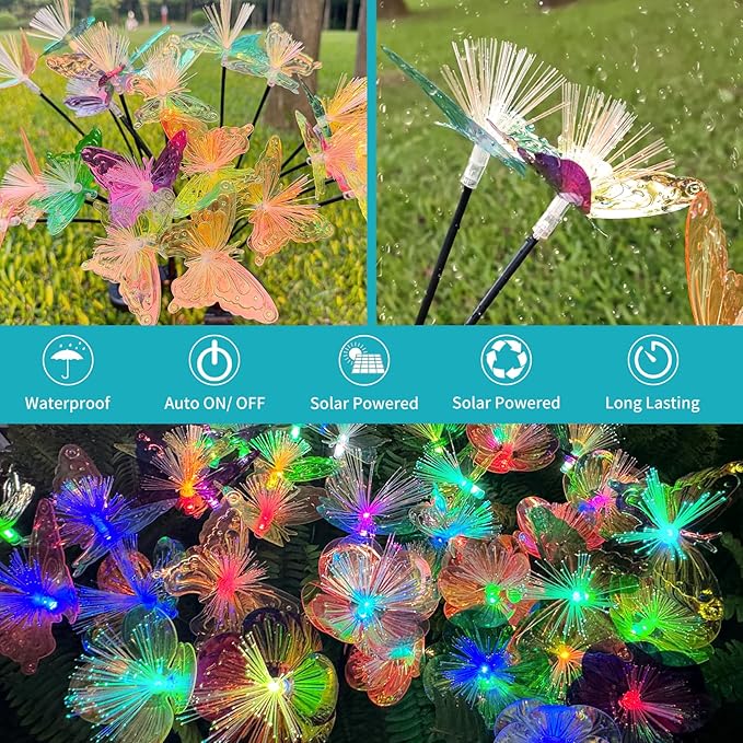 JJGoo 2 Pack Solar Garden Lights, Solar Butterfly Swaying Light - Image 5