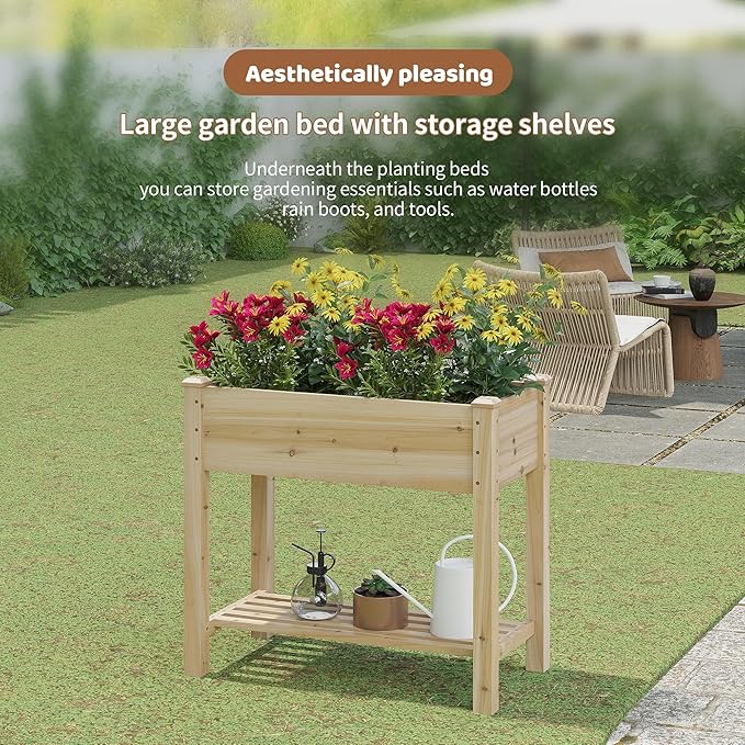 FILWH Raised Garden Bed with Legs Elevated Wooden Planter Box Stand Large - Image 2