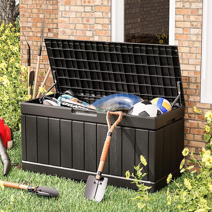 Greesum 82 Gallon Resin Deck Box All Weather Large Outdoor Storage - Image 2
