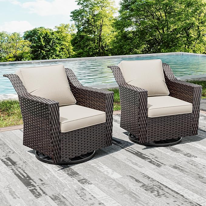 Joyside Swivel Patio Chairs Set of 2, Wicker Patio Furniture - Image 7