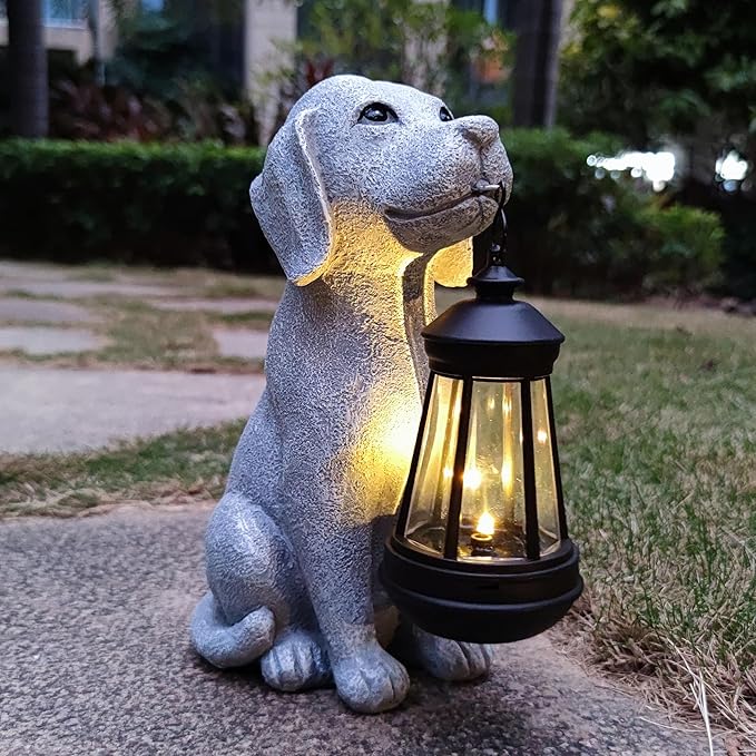 Solar Dog Outdoor Garden Statue by Qobumy