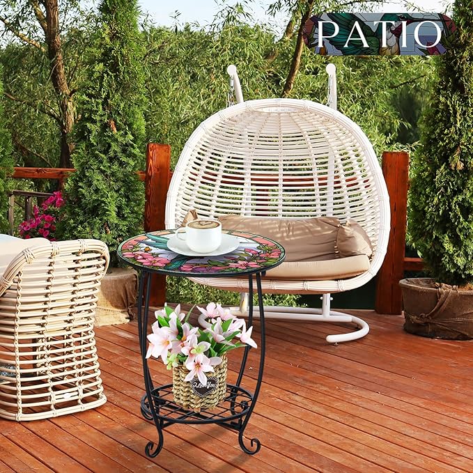 Outdoor Side Table Round Small Mosaic Patio Accent Indoor End Plant Coffee Tea - Image 6