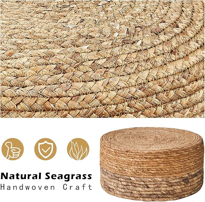 Cpintltr Ottoman Outdoor Sea Grass Stool Poufs Hand Woven Round Foot Stool - Image 6