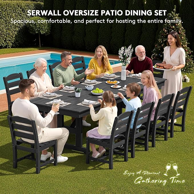 SERWALL Outdoor Dining Table, All Weather HDPE Outdoor Furniture - Image 6
