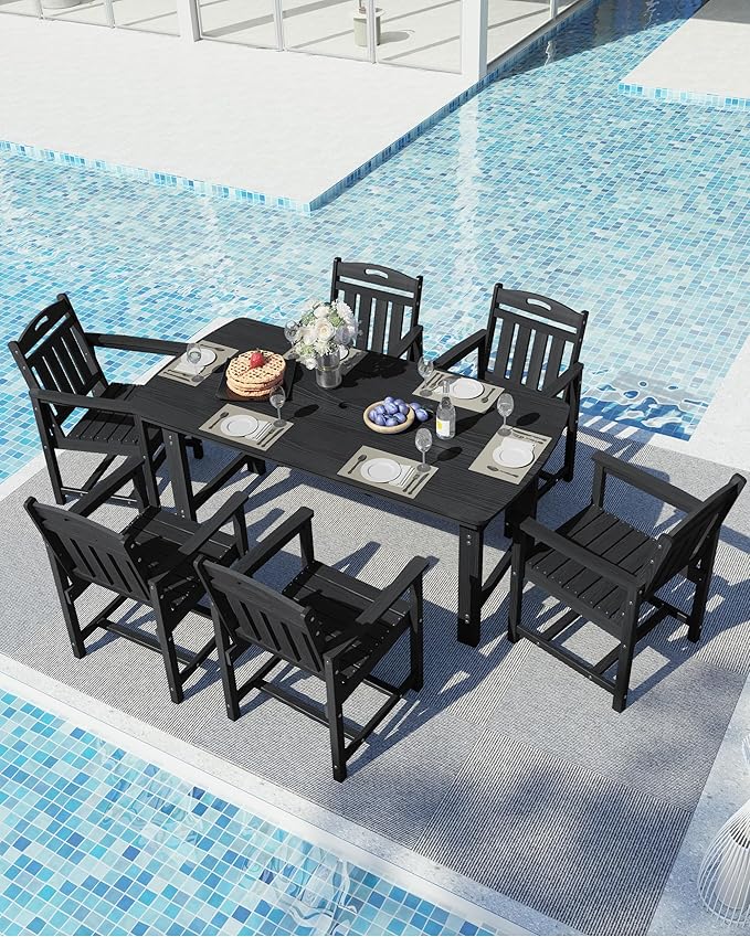 Ciokea HDPE Outdoor Dining Set, 7-Piece Patio Table and Chairs Set - Image 8