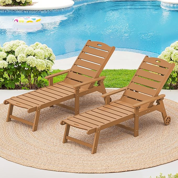 LUE BONA Outdoor Chaise Lounge Chairs Set of 2, HDPS Chaise Lounger, 5 by LUEBONA