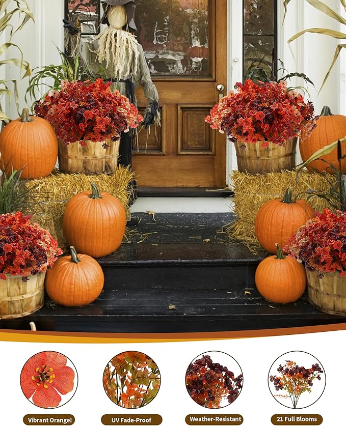 Artificial Mums Outdoor Fake Fall Flowers Decorations - Image 3